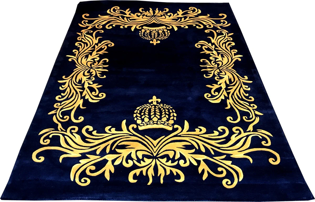 Pomp??s by Casa Padrino alfombra de lujo de Harald Gl??ckler 200 x 290 cm corona azul real / oro - alfombra de dise?o barroco - tejida a mano con lana