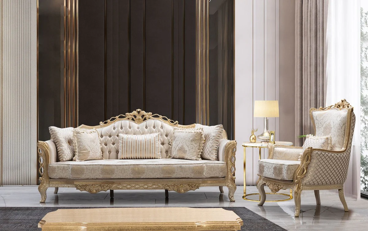 Casa Padrino mesa de centro barroco de lujo oro antiguo / blanco 120 cm - Muebles de sal¨®n de estilo barroco