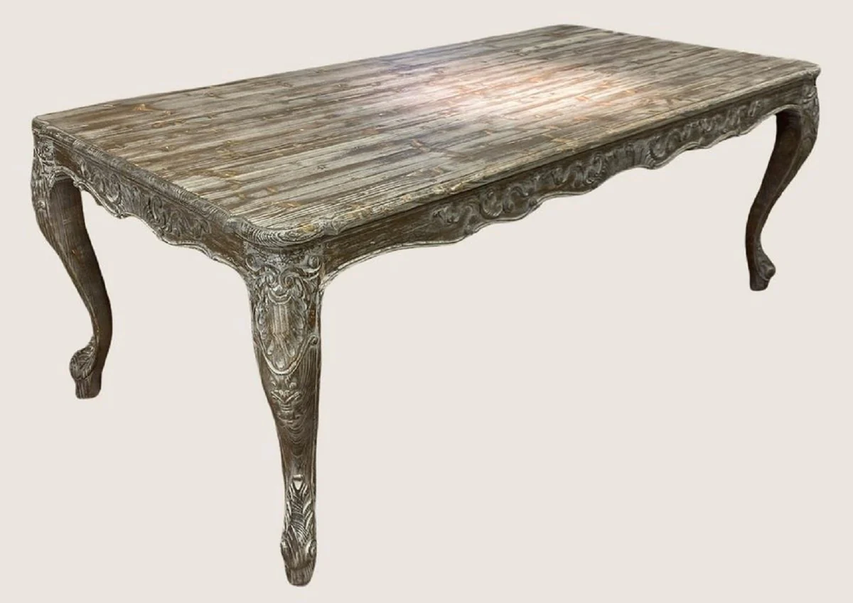 Casa Padrino mesa de comedor barroco de lujo de madera maciza marr¨®n antiguo / gris - Mesa de cocina de estilo barroco hecha a mano - Muebles de comedor de lujo en estilo barroco