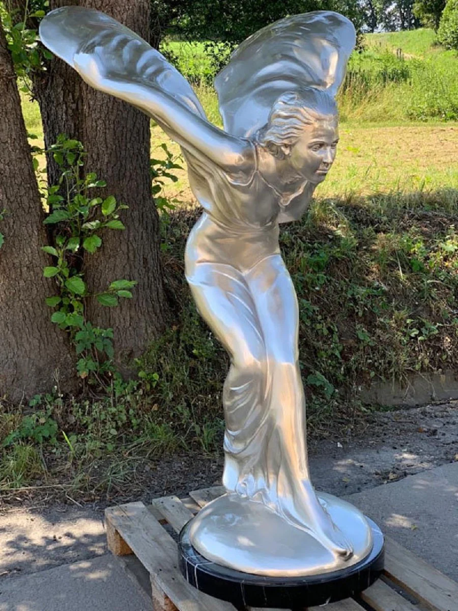 Casa Padrino escultura de bronce de lujo Espíritu del éxtasis mujer con alas plata / negro 117 x 122 x A. 168 cm - Enorme figura de bronce con base de mármol - Accesorios decorativos de lujo