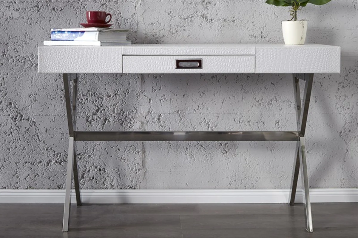 Designer dressing table with drawer, white, crocodile replica - Women's Desk - Secretary console - Ladies Laptop table