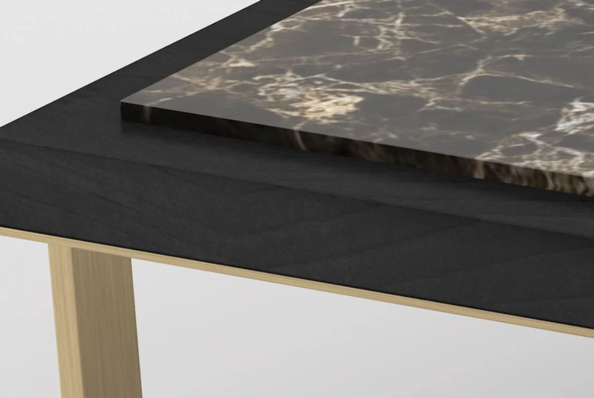 Casa Padrino mesa de centro de lujo negro / marr¨®n / lat¨®n 123 x 123 x A. 40 cm - Mesa de sal¨®n cuadrada moderna con 4 losas de m¨¢rmol - Muebles de sal¨®n de lujo