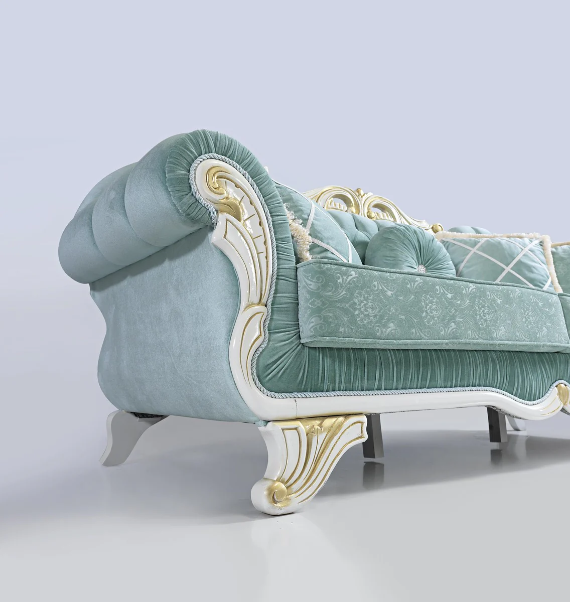 Casa Padrino conjunto de sala de estar barroco verde claro / blanco / oro - 2 Sof¨¢s y 2 Sillones y 1 Mesa de Centro - Muebles de sal¨®n de estilo barroco nobles