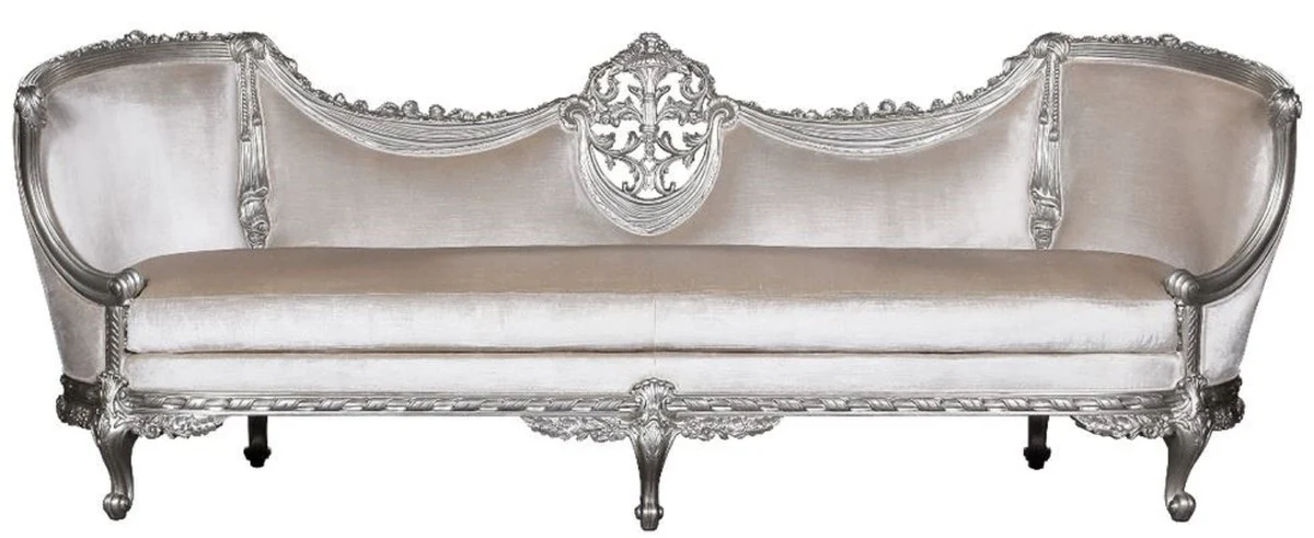 Casa Padrino sof¨¢ barroco de lujo blanco / plata - Sof¨¢ de sala de estar hecho a mano noble en estilo barroco - Muebles de sala de estar barrocos - Noble y Magn¨ªfico