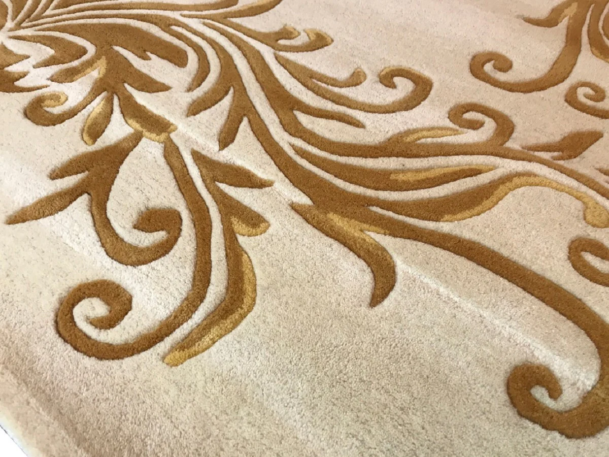 Pomp??s by Casa Padrino Alfombra de Lujo de Harald Gl??ckler - TODOS LOS TAMA?OS - Corona Crema / Oro - Alfombra de Dise?o Barroco - Tejido a Mano de Lana