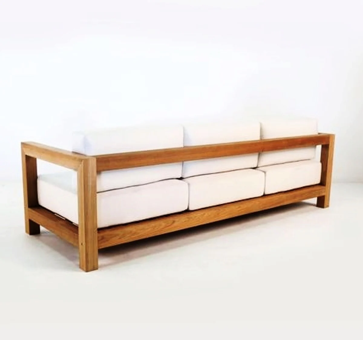 Casa Padrino Jard¨ªn 3 plazas sof¨¢ r¨²stico  Boston  Crema blanco / marr¨®n 200 x 40 x H70 cm - madera maciza de roble - muebles de madera s¨®lida