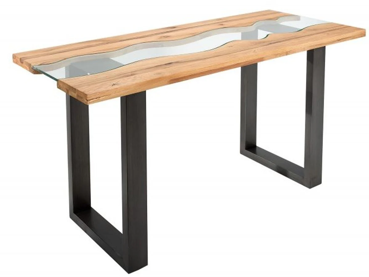 Consola de roble macizo de madera maciza de dise?ador de Casa Padrino con vidrio de seguridad 140 x 60 x H.75 cm - mesa consola - secretaria consola - mesa de tel¨¦fono - muebles de hotel