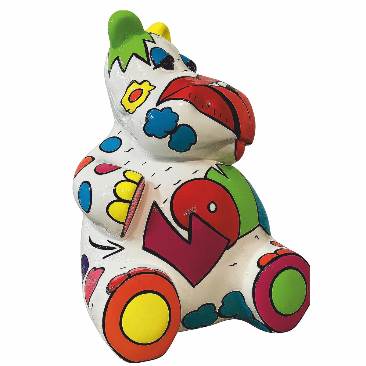 Casa Padrino escultura decorativa de hipop¨®tamo blanco / colorido Al. 98 cm - Figura decorativa grande