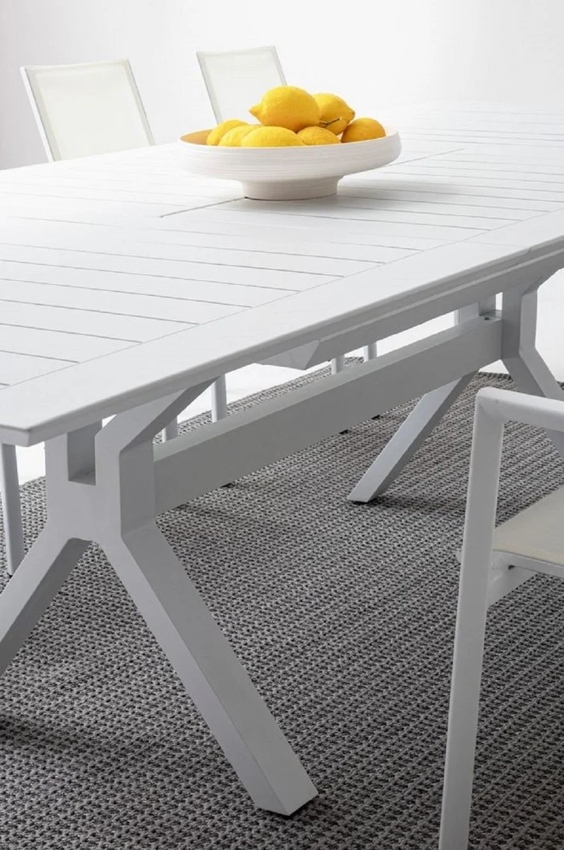 Casa Padrino mesa de jardín de lujo blanco 180-240 x 100 x A. 76 cm - Mesa de comedor extensible de aluminio con recubrimiento en polvo - Mesa de jardín y terraza - Muebles de jardín y terraza