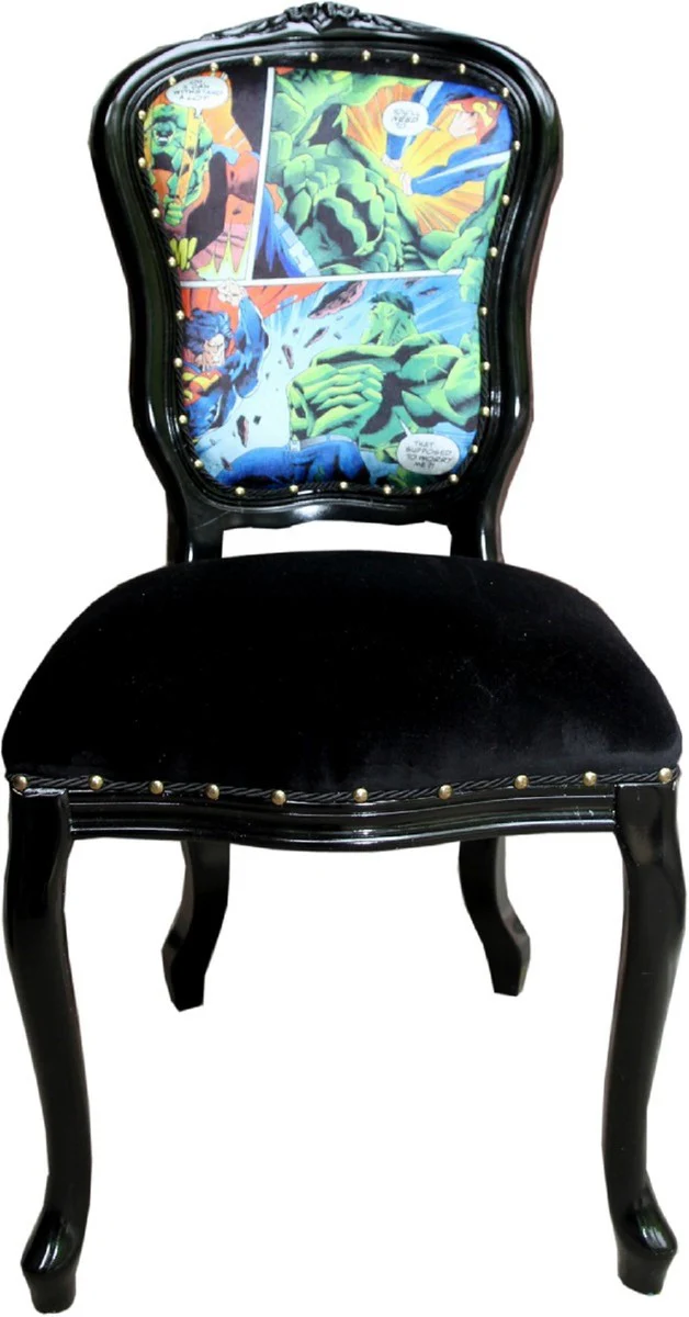Casa Padrino Conjunto de Sillas de Comedor Barroco de Lujo Comic Multicolor / Negro 55 x 54 x H. 103 cm - 4 Sillas de Comedor Hechas a Mano - Sillas de Dise?o - Muebles de Comedor Barrocos