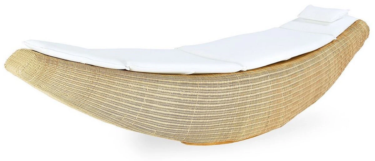 Casa Padrino tumbona mecedora de lujo natural / blanco 230 x 75 x A. 70 cm - Tumbona de jardín resistente a la intemperie tejida a mano - Tumbona de piscina moderna - Muebles de Jardín de Hotel