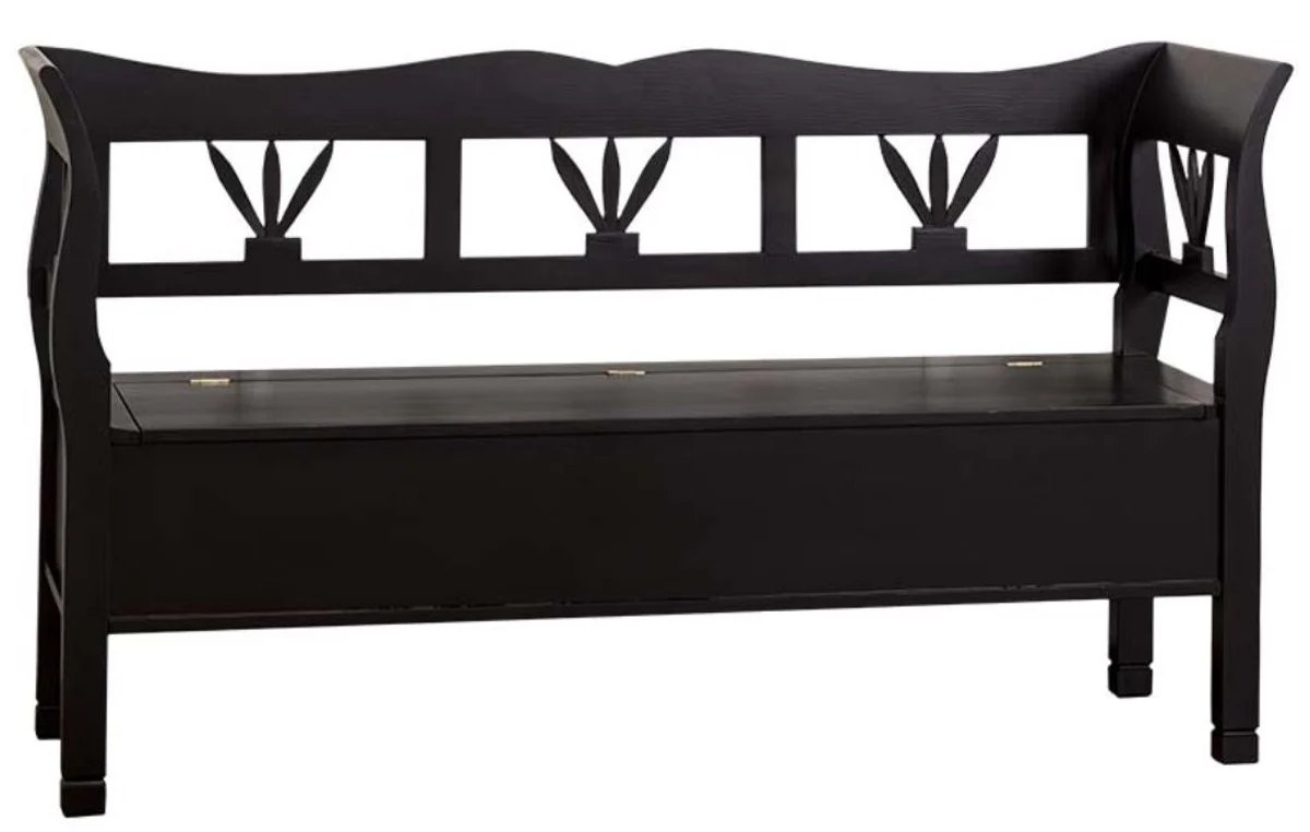 Casa Padrino country style garden bench with storage compartment for firewood black 163 x 48 x H. 92 cm - Garden Furniture in Country Style