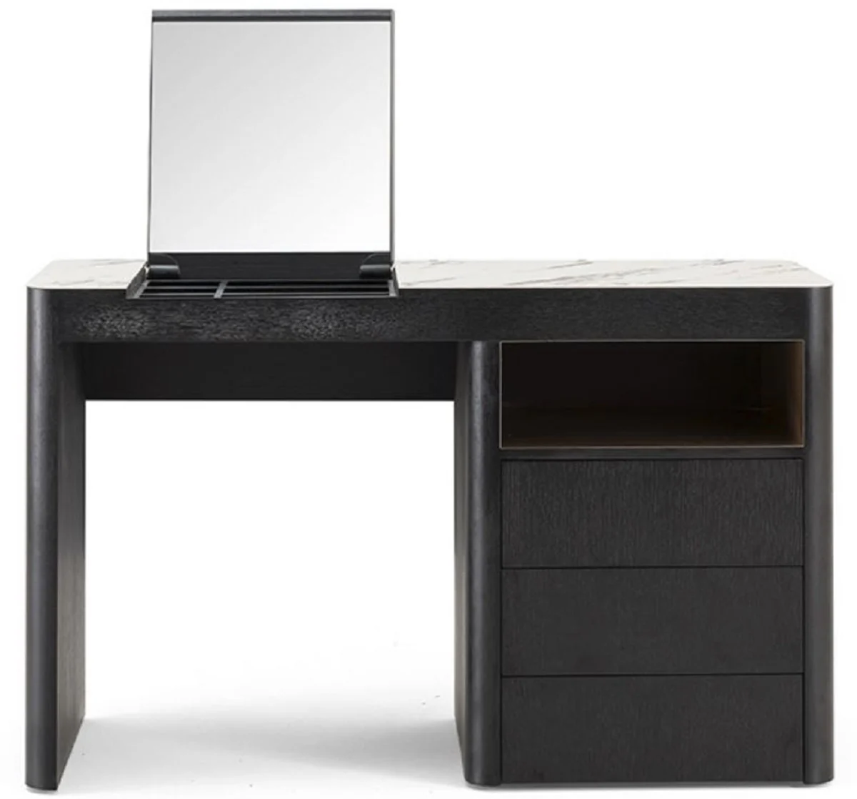 Casa Padrino tocador de lujo con 3 cajones y espejo plegable negro / blanco 120 x 50 x A. 76 cm - Muebles de ba?o de lujo - Muebles de Hotel