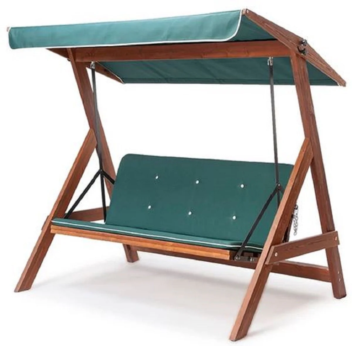 Casa Padrino columpio de Hollywood de lujo verde / marrón - Columpio de jardín moderno resistente a la intemperie con toldo para el sol - Muebles de Jardín - Muebles de Terraza - Muebles de Lujo