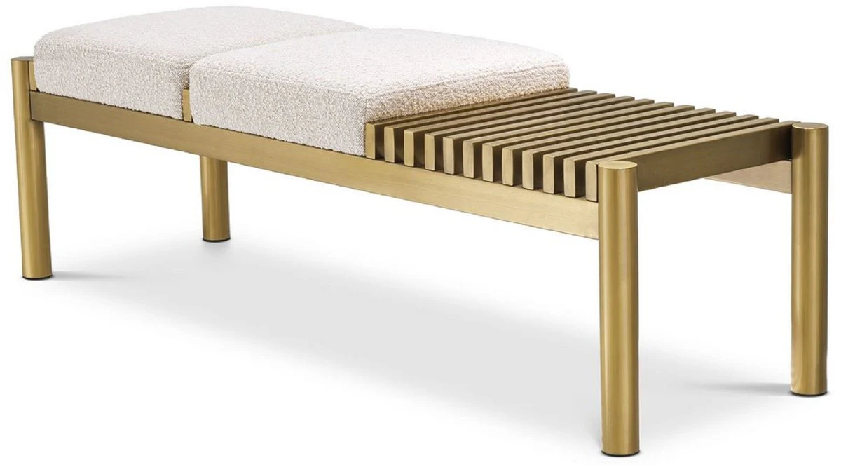 Casa Padrino banco de lujo crema / lat¨®n 140 x 44 x A. 45 cm - Banco acolchado de acero inoxidable - Muebles de Sala de Estar - Muebles de Hotel - Colecci¨®n de Lujo