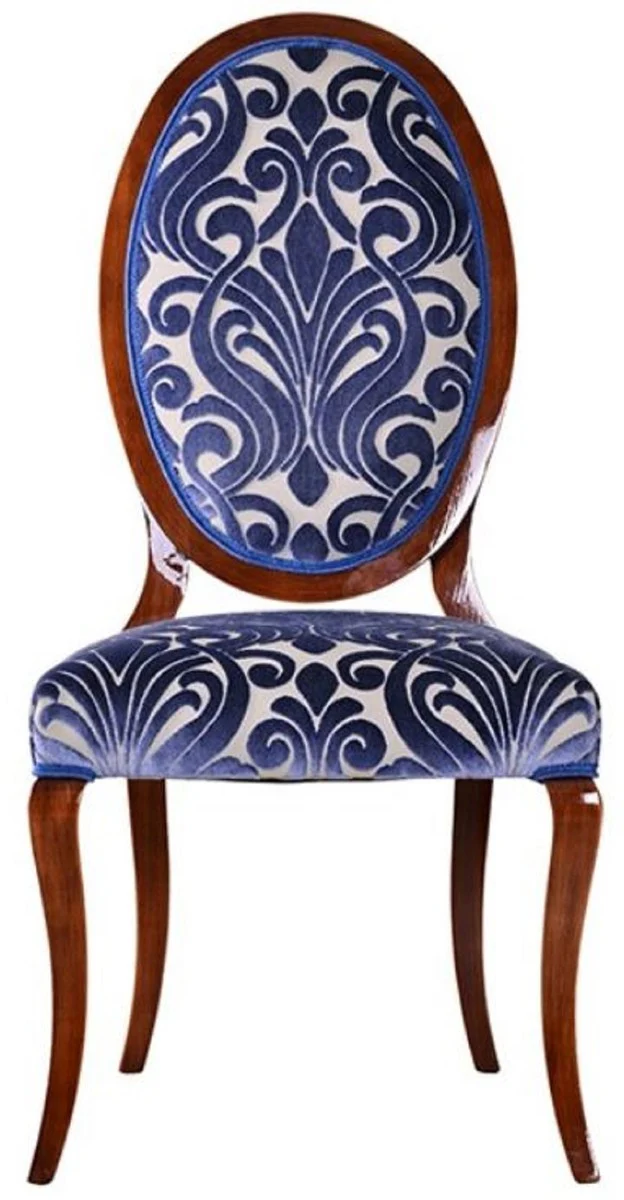 Casa Padrino conjunto de 6 sillas de comedor Art Nouveau de lujo azul / crema / marr¨®n 51 x 48 x A. 106 cm - Elegantes sillas de cocina con patr¨®n - Muebles de Comedor Barrocos y Art Nouveau