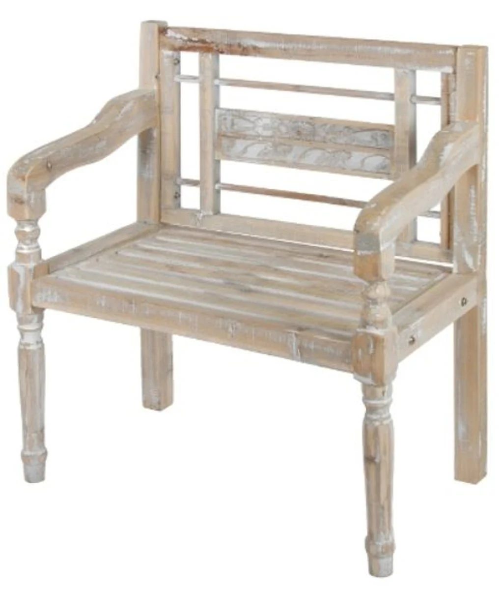Casa Padrino banco de estilo country con brazos blanco antiguo / natural 71 x 42 x H. 85 cm - Muebles Decorativos Shabby Chic