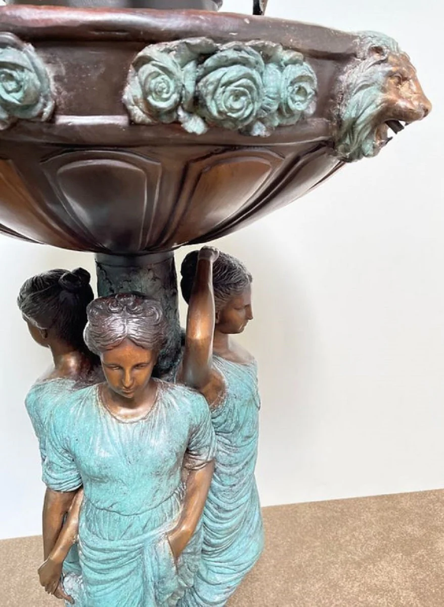 Casa Padrino fuente de bronce Art Nouveau de lujo bronce / turquesa Ø 81 x A. 236 cm - Magnífica fuente de jardín - Fuente de decoración jardín - Accesorios de Jardín Barroco y Art Nouveau