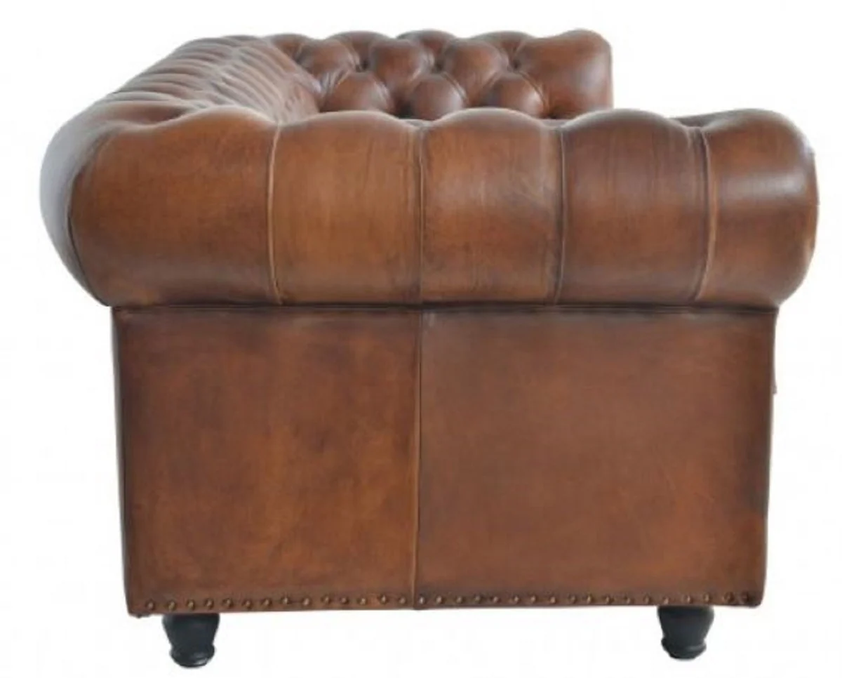 Casa Padrino sof¨¢ cama de cuero Chesterfield de lujo marr¨®n 240 x 102-220 x A. 76 cm - Sof¨¢ de sal¨®n de cuero aut¨¦ntico - Muebles de sal¨®n de cuero aut¨¦ntico - Muebles de cuero de lujo