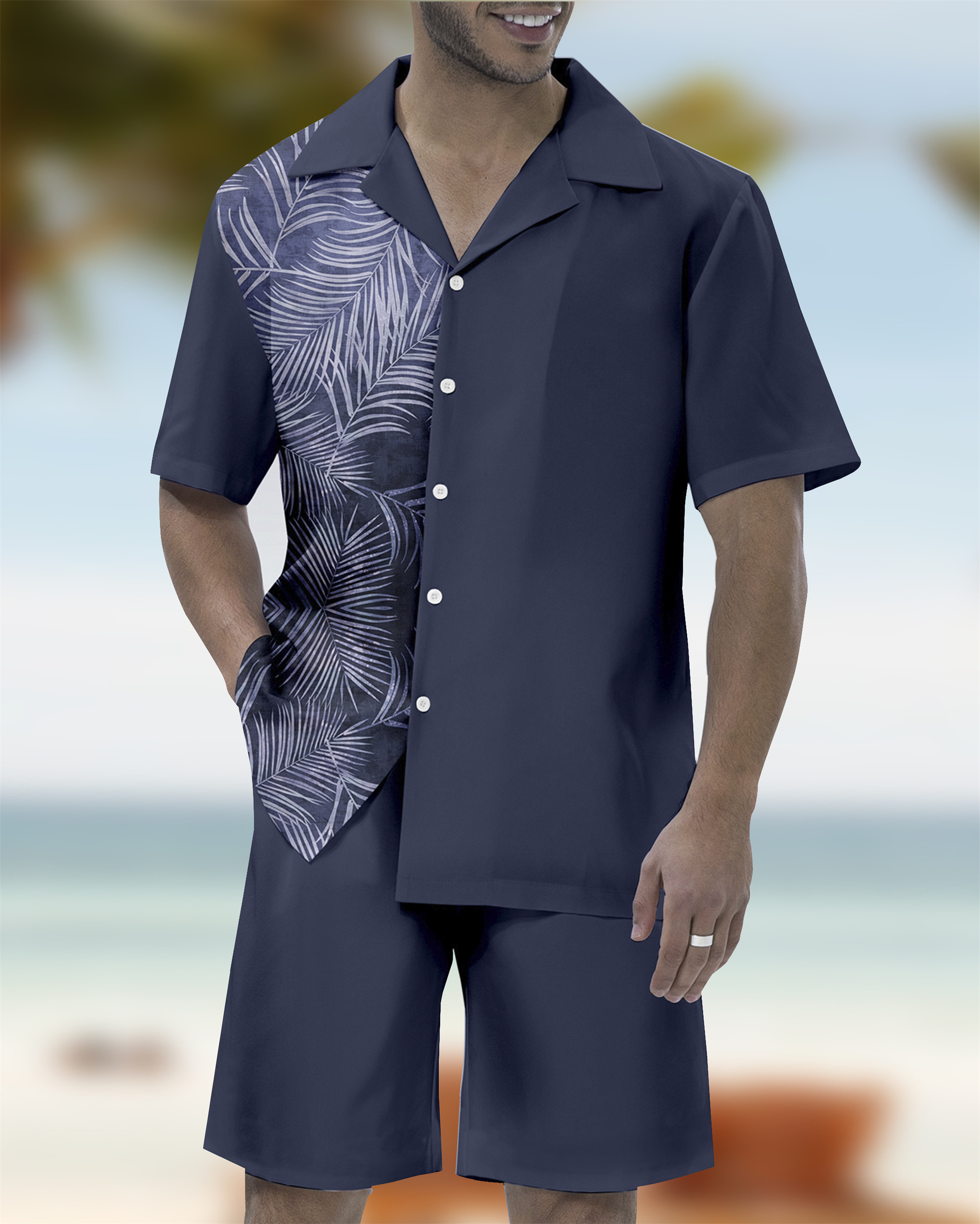 Men's Casual Vacation Hawaiian Cuban Collar Short Sleeve Shirt Set
