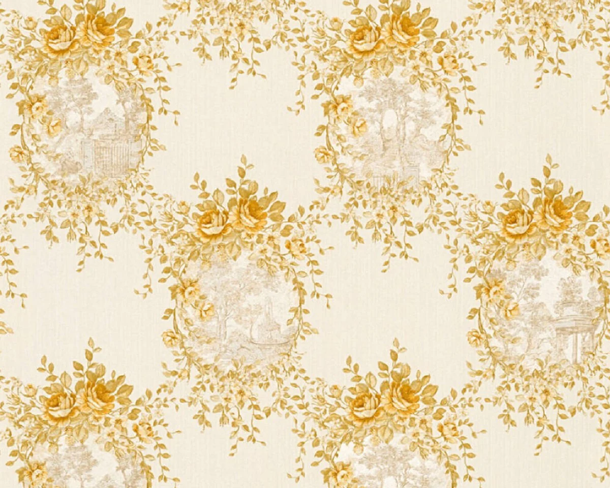 Casa Padrino papel pintado barroco no tejido beige / oro - Papel pintado de salón de estilo barroco con elegante patrón floral - Accesorios de decoración barroco