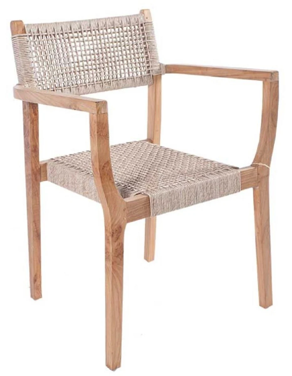 Casa Padrino silla de comedor de lujo con reposabrazos natural 60 x 50 x A. 85 cm - Silla de jard¨ªn de lujo de madera maciza con tejido de rat¨¢n - Muebles de comedor - Muebles de jard¨ªn