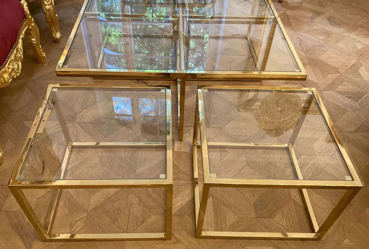 Casa Padrino mesa de centro de lujo oro 100 x 100 x A. 40 cm - Mesa de sal¨®n cuadrada con 4 mesitas extra¨ªbles - Muebles de sal¨®n - Muebles de lujo - Interiores de sal¨®n - Interiores de lujo