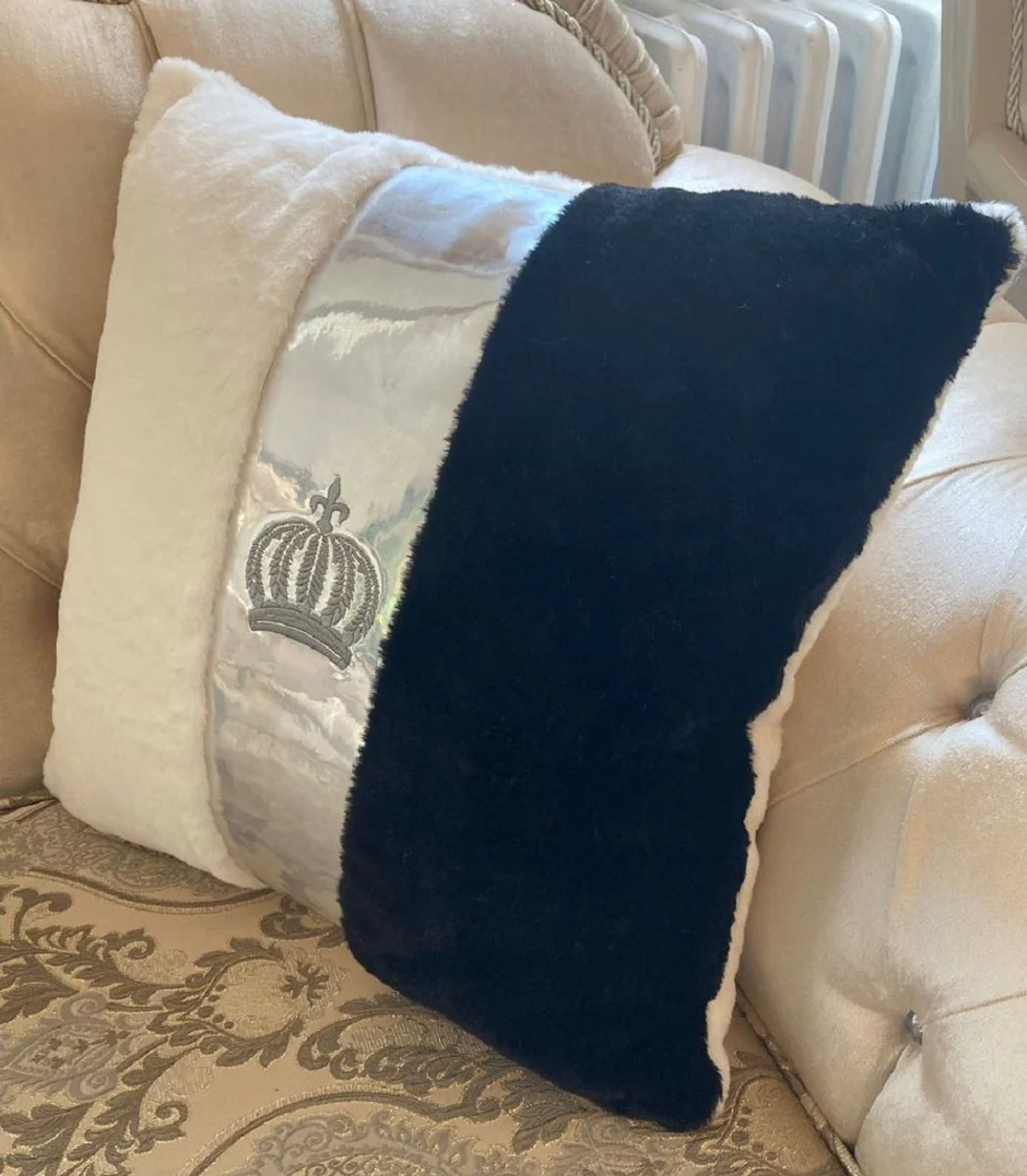 Harald Gl??ckler almohada decorativa de lujo Pomp??s de Casa Padrino blanco / negro / plata - Almohadas Gl??ckler - Almohadas decorativos dise?o - Harald Gl??ckler accesorios decorativos de dise?o