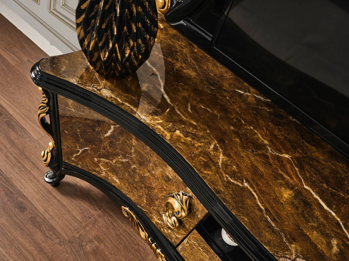 Casa Padrino gabinete de TV barroco de lujo marrón / negro / oro 180 x 50 x A. 190 cm - Magnífico aparador de madera maciza - Muebles de salón barrocos