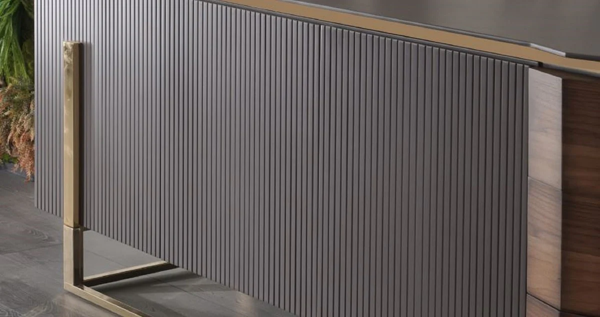 Casa Padrino aparador de lujo gris / marr¨®n / oro 220 x 53 x A. 82 cm - Armario de madera maciza con 2 puertas y 3 cajones - Muebles de comedor - Muebles de lujo - Colecci¨®n de lujo