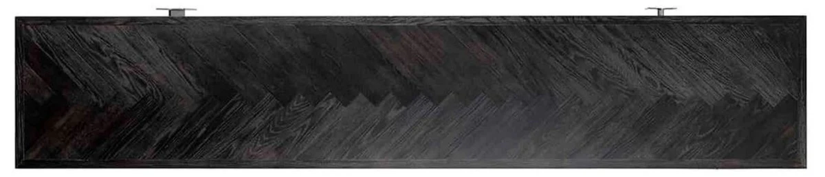 Casa Padrino gabinete de TV de lujo negro / plata 220 x 42,5 x A. 60 cm - Aparador de madera maciza con 4 puertas - Muebles de salón - Muebles de hotel - Colección de Lujo