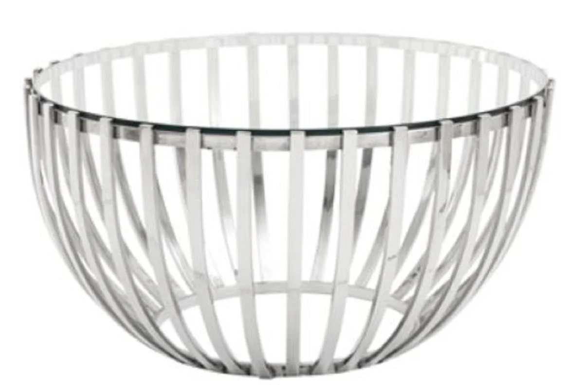 Casa Padrino mesa de centro de lujo plata ? 81 x H. 43 cm - Mesita Redonda de Acero Inoxidable con Tapa de Cristal