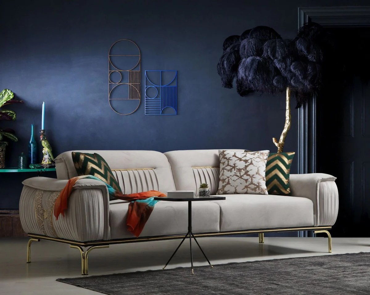 Casa Padrino sof¨¢ de sal¨®n de lujo con respaldo ajustable gris / beige / oro 223 x 93 x A. 78 cm - Muebles de sal¨®n de lujo