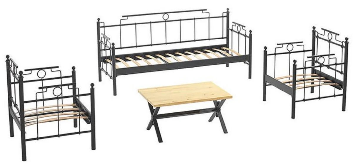 Casa Padrino Art Nouveau Conjunto de Muebles de Jardín Gris Oscuro / Negro - 1 Sofá y 2 Sillones y 1 Mesa - Muebles de Jardín y Patio en Estilo Art Nouveau