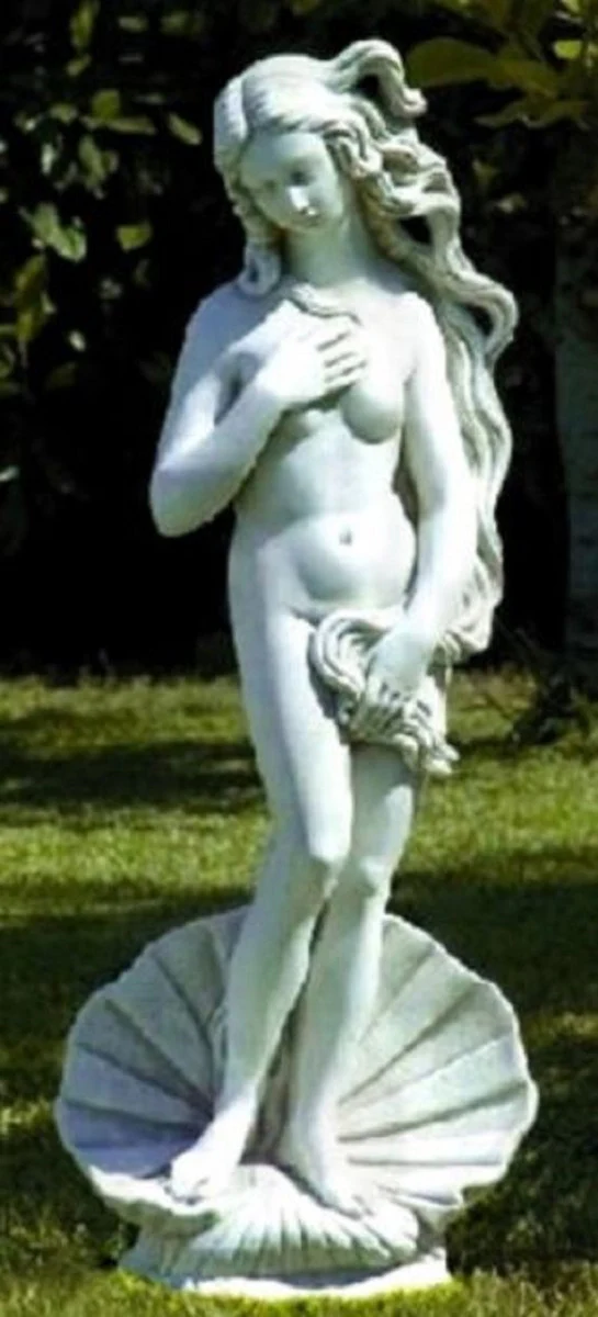 Casa Padrino Art Nouveau Decoración de Jardín Escultura / Estatua Venus con Concha Gris Ø 32 x H. 85 cm - Figura de Piedra Escultura de Jardín