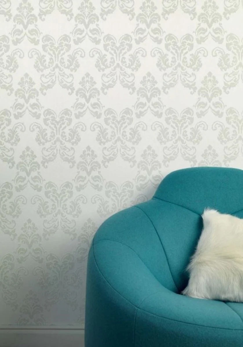 Casa Padrino papel pintado textil barroco crema / plata 10,05 x 0,53 m - Accesorios de Decoración en Estilo Barroco