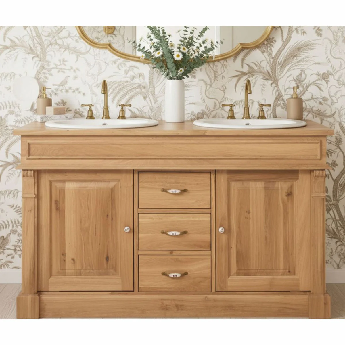 Casa Padrino mesa de lavabo doble estilo campestre natural 150 cm - Muebles de baño