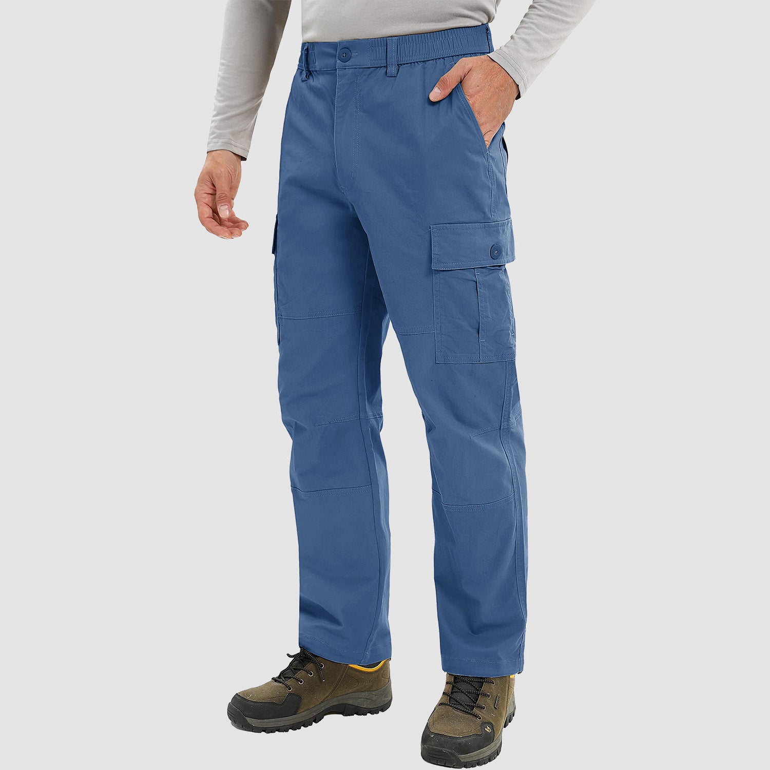 Men's Outdoor Cargo Pants Straight Fit with 6 Pockets Elastic Waist Fishing Travel Work Pants