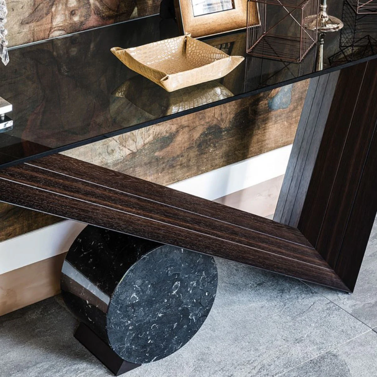 Casa Padrino consola de dise?o marr¨®n oscuro / negro - Diferentes Tama?os de Mesa - Consola con tapa de vidrio - Muebles de sal¨®n modernos - Colecci¨®n de Lujo