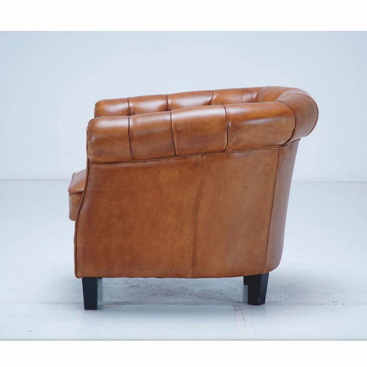 Casa Padrino sill¨®n Chesterfield de lujo de cuero genuino marr¨®n claro / negro - Muebles de cuero genuino