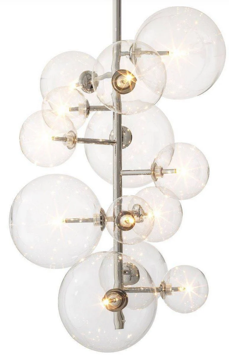 Casa Padrino lámpara de araña halógena de lujo plata 26 x 26 x A. 71 cm - Lámpara de araña moderna con pantallas de vidrio redondas - Colección de Lujo