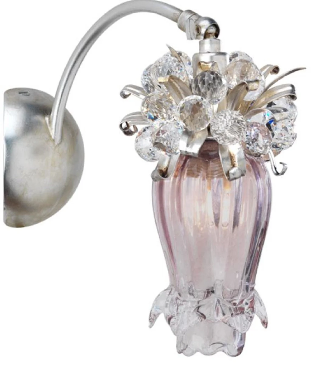 Casa Padrino lámpara de pared de lujo con cristal Swarovski plata / oro / púrpura 10 x 21 x A. 20 cm - Lámpara de pared de salón - Lámpara de pared de hotel - Colección de Lujo