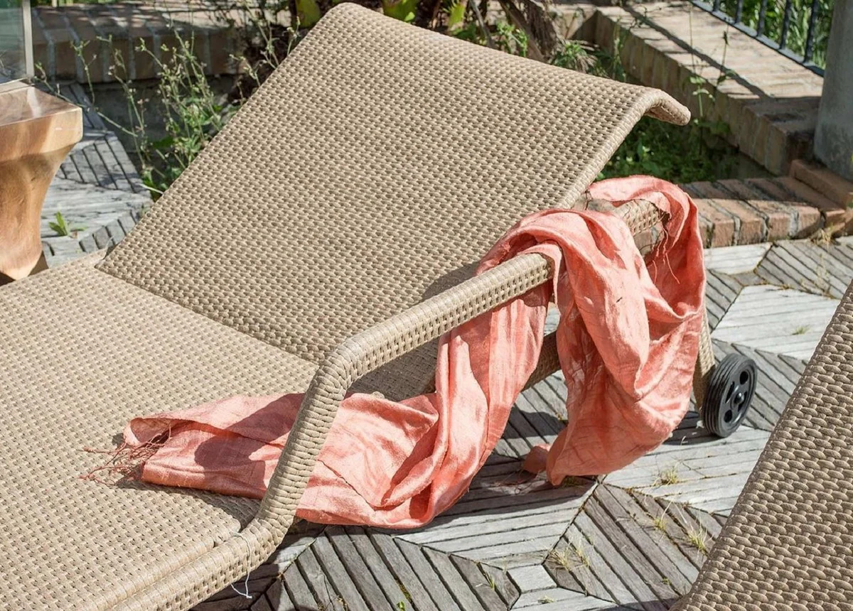 Casa Padrino tumbona de jardín de lujo natural 224 x 75 x A. 51 cm - Tumbona resistente a la intemperie tejida a mano - Tumbona moderna - Muebles de Jardín de Hotel