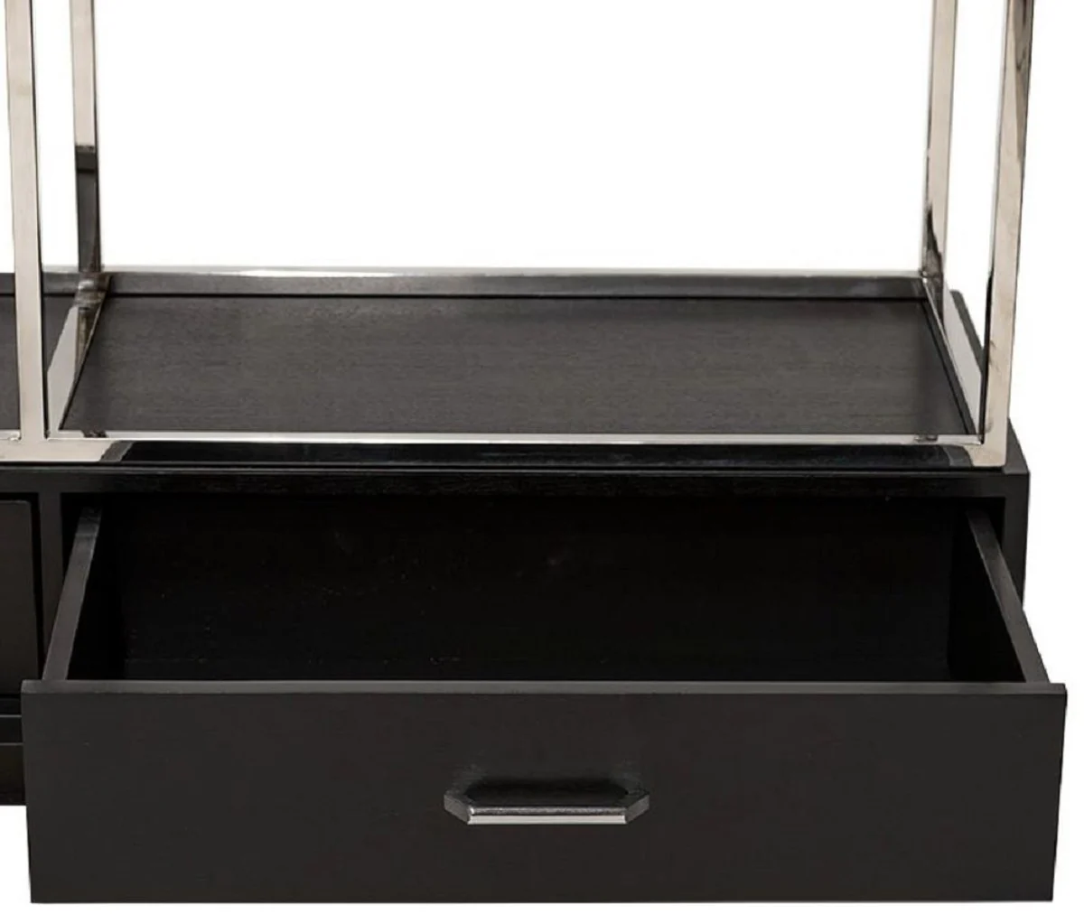 Casa Padrino armario estante con escalera plata / negro 220 x 45 x A. 240 cm - Armario de libros - Armario de sal¨®n - Mueble de oficina - Muebles de sal¨®n - Muebles de oficina de lujo