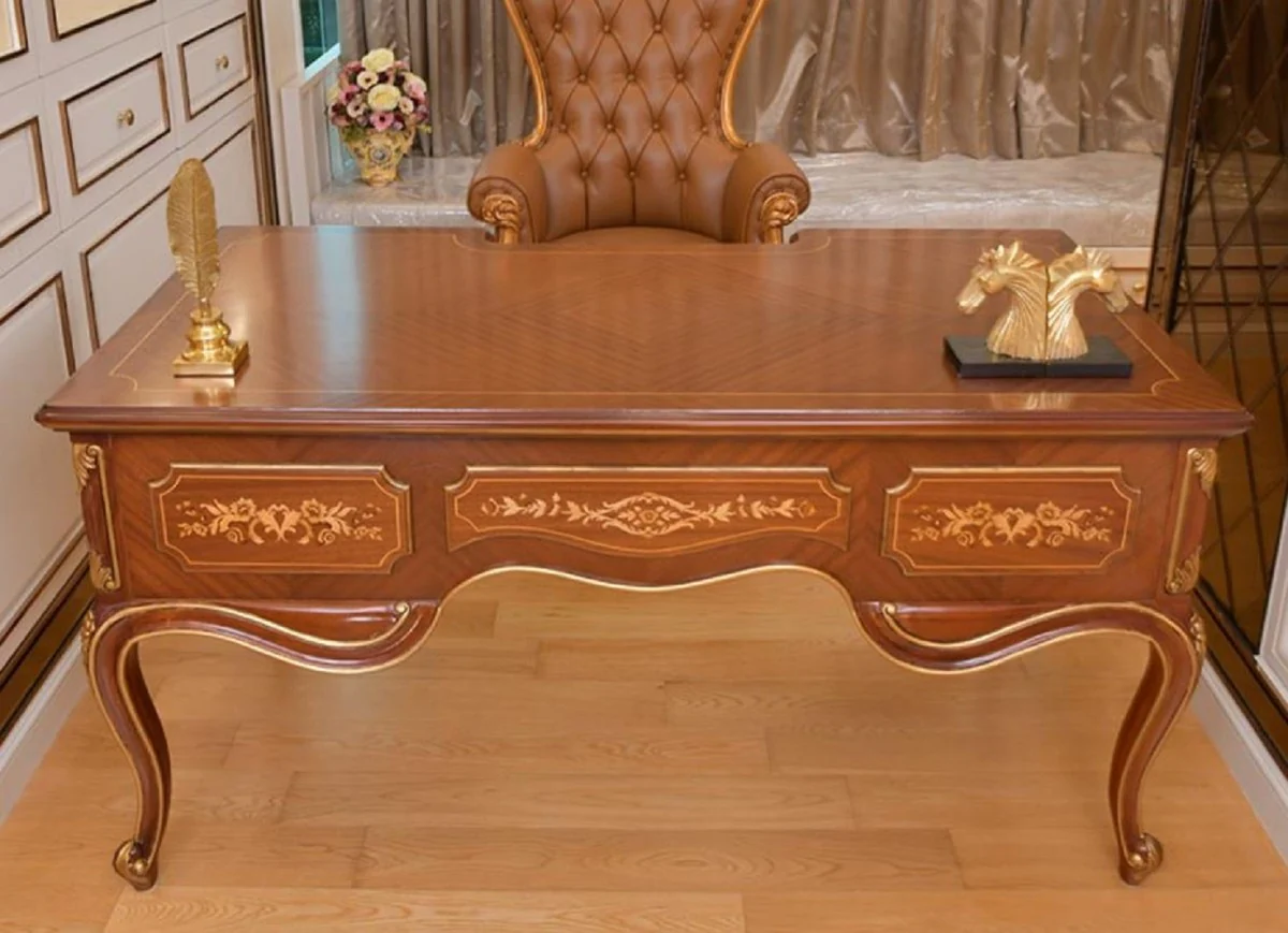 Casa Padrino Escritorio Barroco de Lujo Marr¨®n / Oro 155 cm - Muebles de Oficina Barrocos - Hecho en Italia