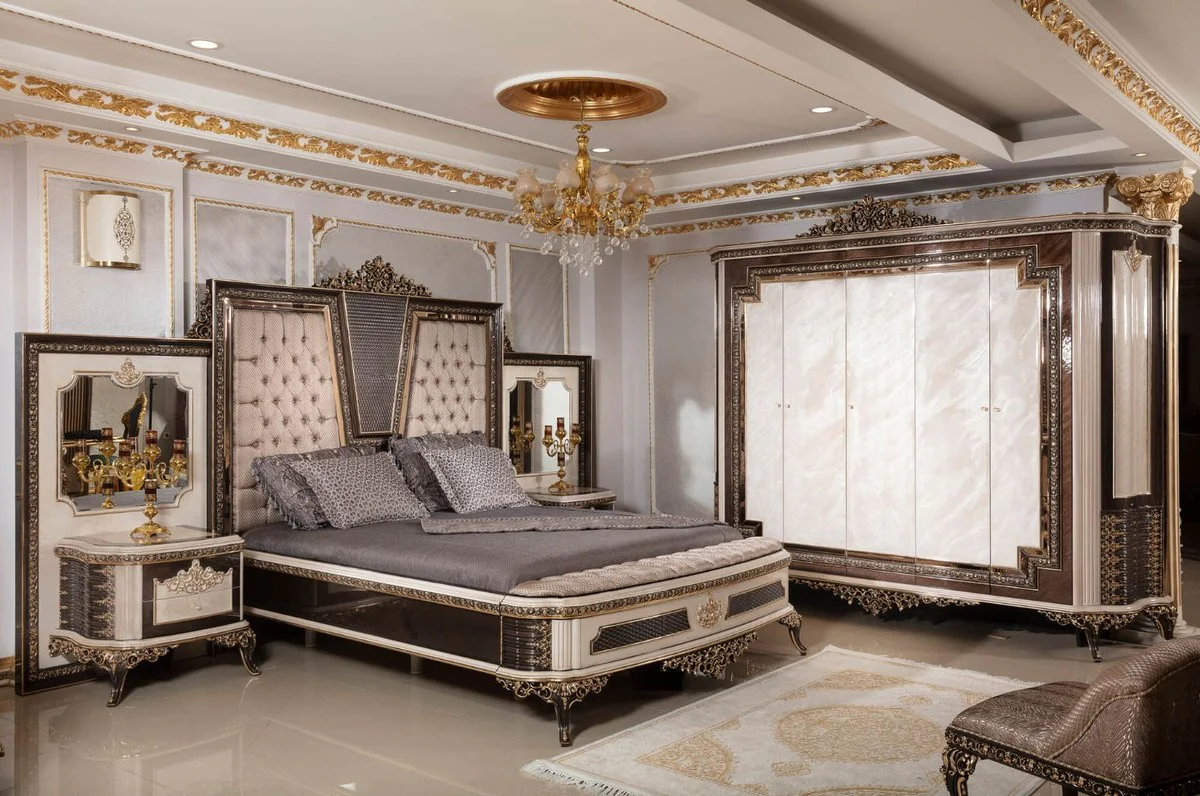 Casa Padrino armario de dormitorio barroco de lujo crema / marr¨®n oscuro / oro 293 cm