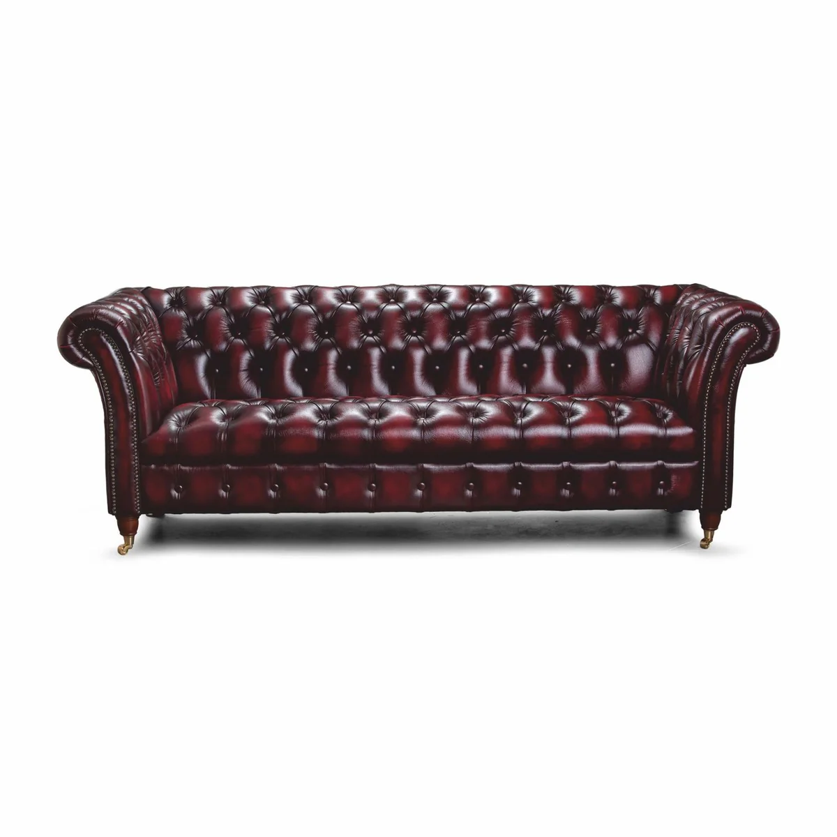 Casa Padrino Sof¨¢ de 2 Plazas de Cuero Chesterfield de Lujo Rojo Vino Oscuro / Lat¨®n 200 cm - Muebles de Cuero