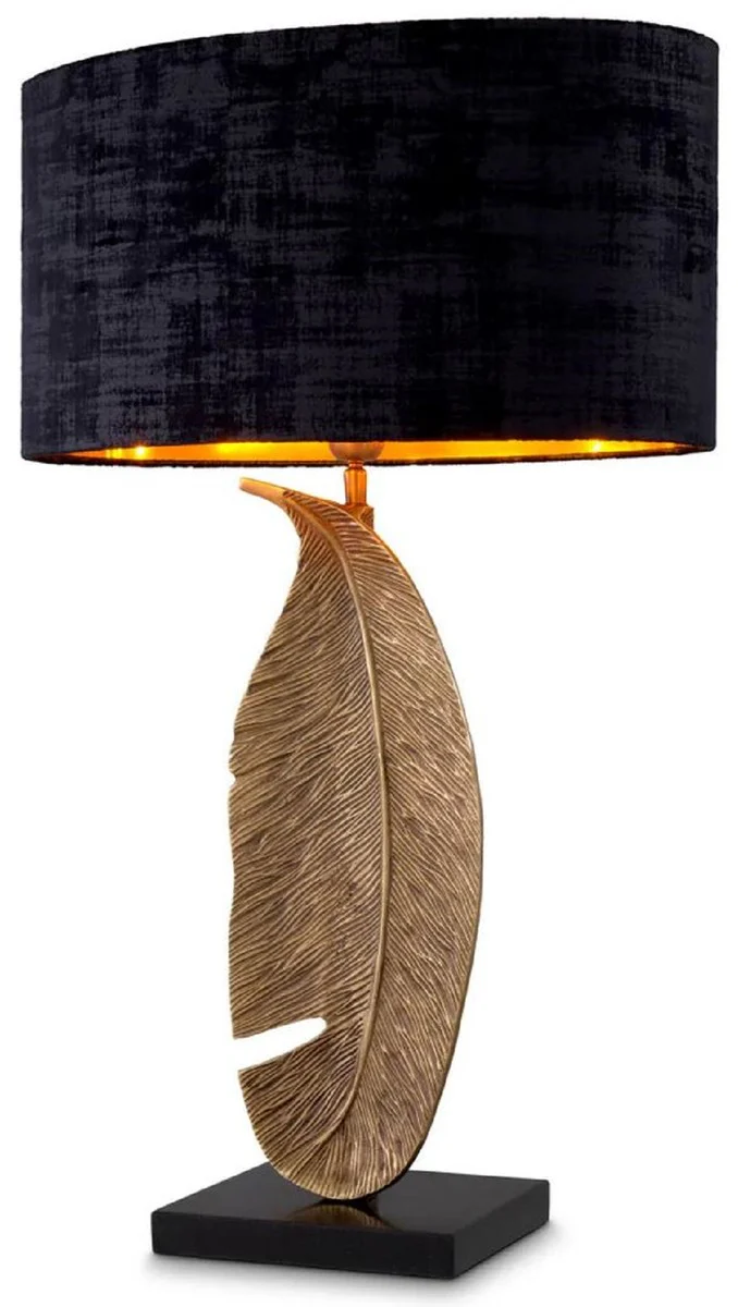 Casa Padrino lámpara de mesa de lujo latón vintage / negro 50 x 30 x A. 76,5 cm - Lámpara de escritorio con pantalla ovalada y pie de granito - Lámparas de mesa de lujo - Lámparas de escritorio