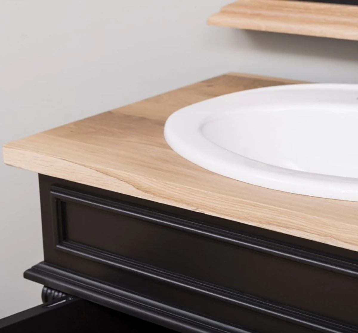 Casa Padrino Conjunto de Baño de Estilo Campestre Negro / Natural - 1 Gabinete del Fregadero Doble y 1 Espejo de Pared - Muebles de Baño de Madera Maciza en Estilo Campestre