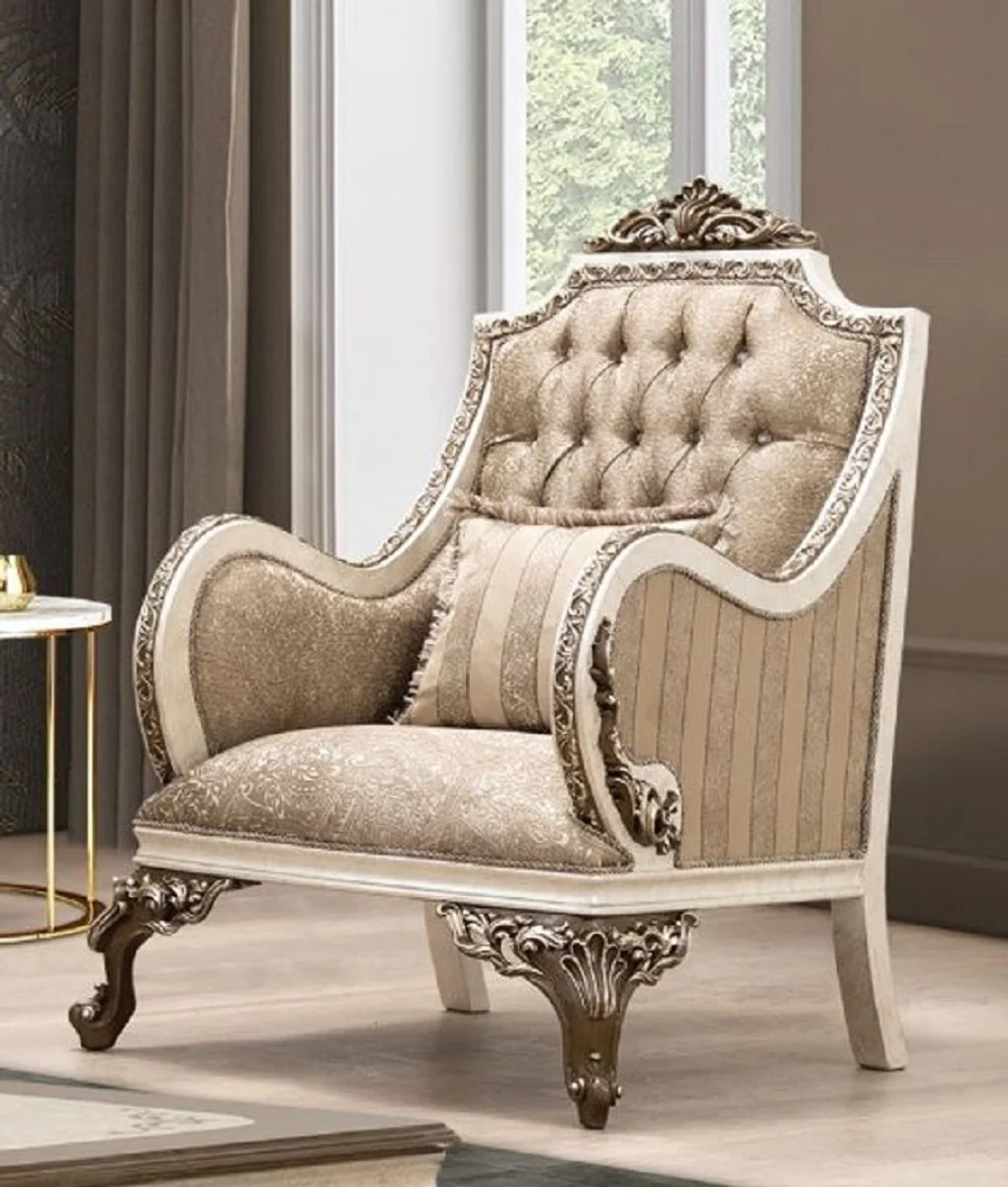 Casa Padrino conjunto de sala de estar barroco de lujo beige / crema / marr¨®n / oro - 2 Sof¨¢s y 2 Sillones y 1 Mesa de Centro - Muebles de sal¨®n hechos a mano en estilo barroco